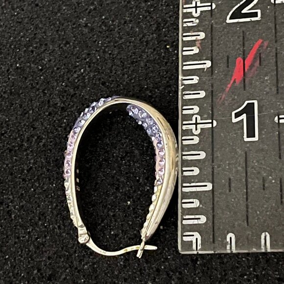 Purple to White Ombre Crystals Inside Out Hoop Earrings Sterling Silver 925 AU - Picture 11 of 12